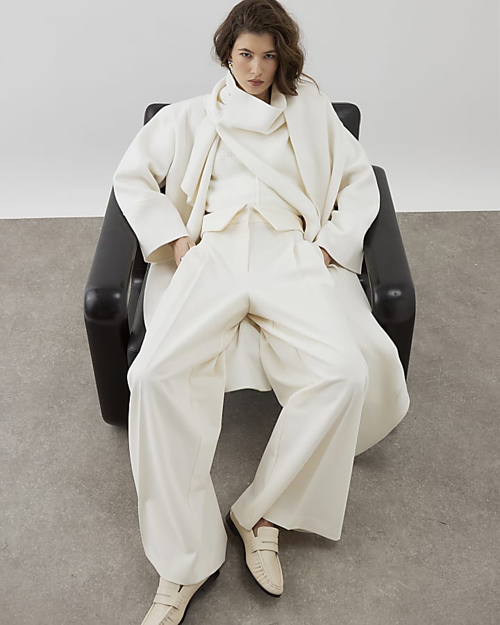 RI Studio Cream Foldover Waist Wide Trouser