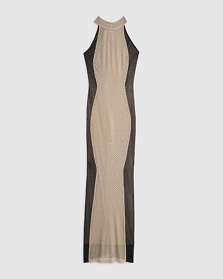 Black Halter Neck Embellished Maxi Dress