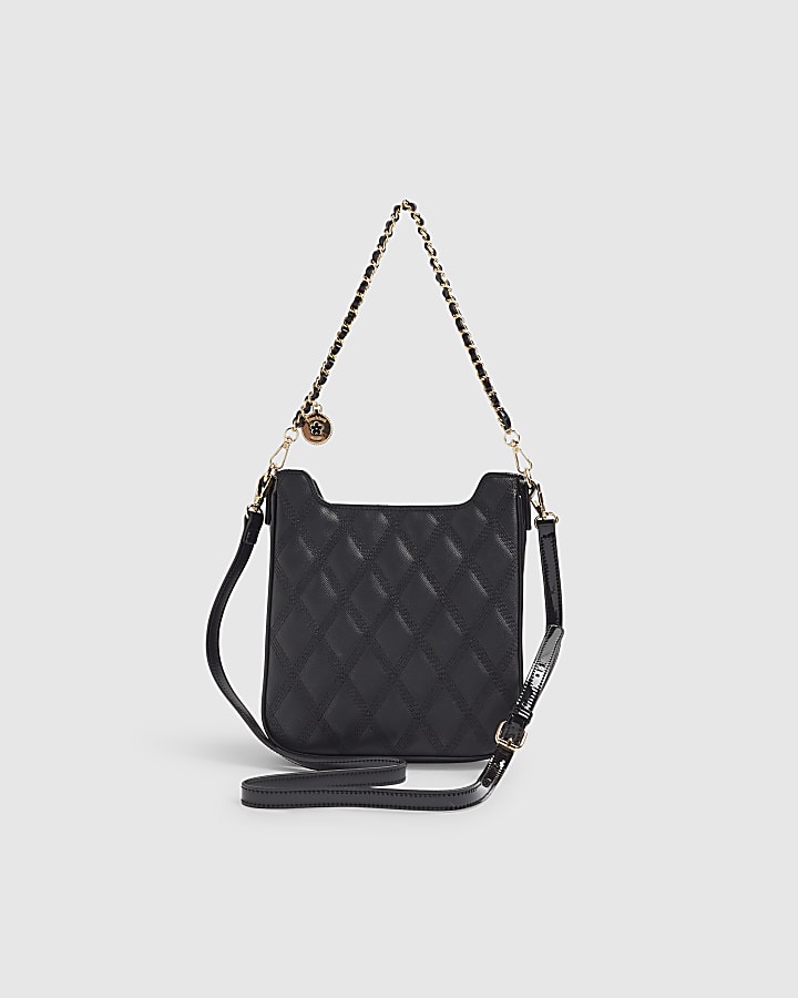 Black Quilted Messenger Shoulder Bag
