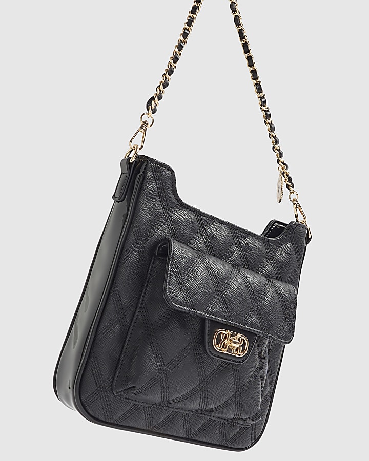 Black Quilted Messenger Shoulder Bag