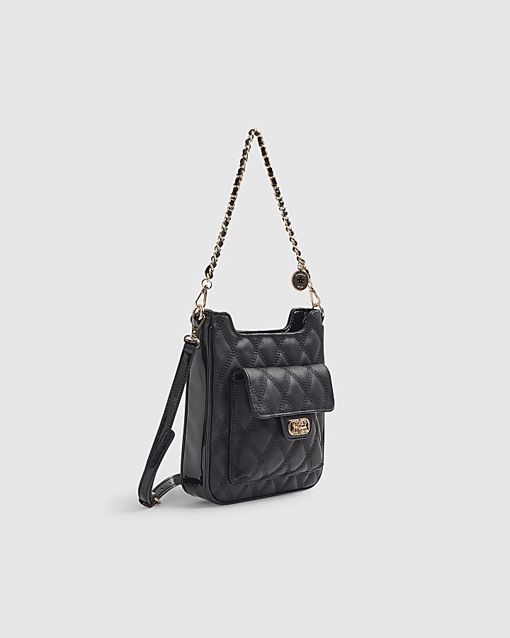Black Quilted Messenger Shoulder Bag