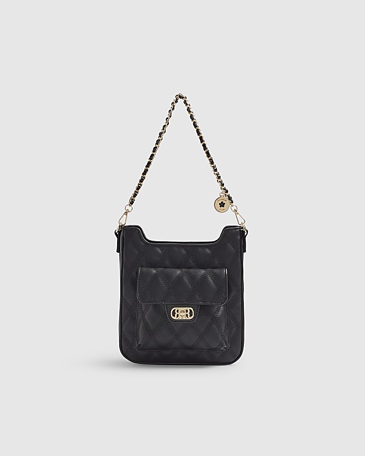 Black Quilted Messenger Shoulder Bag