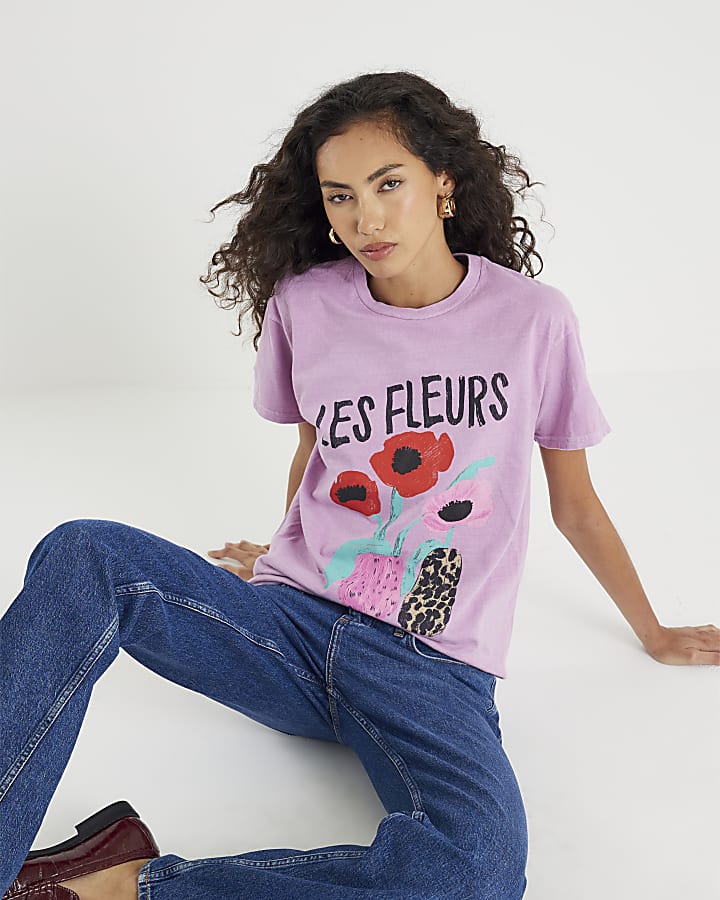 Pink Short Sleeve Les Fleurs T-shirt