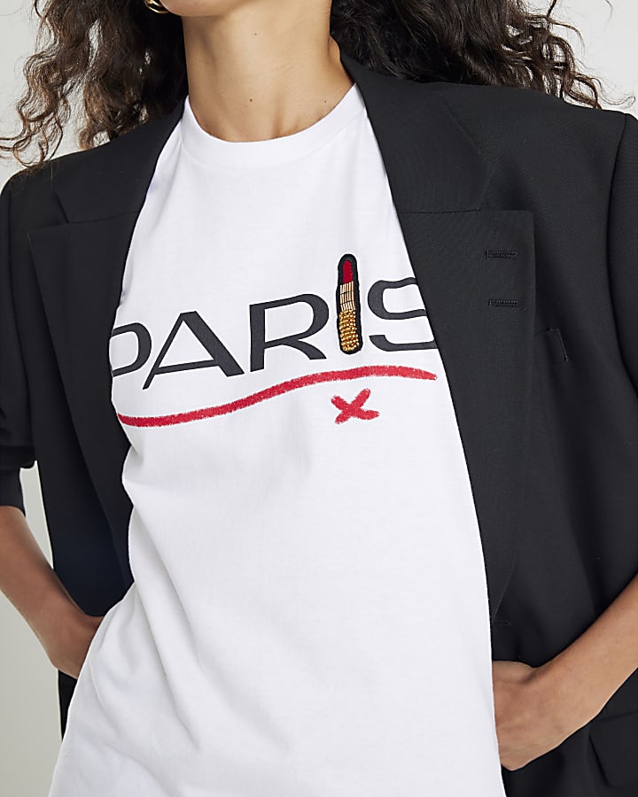 White Short Sleeve Paris Lipstick T-shirt