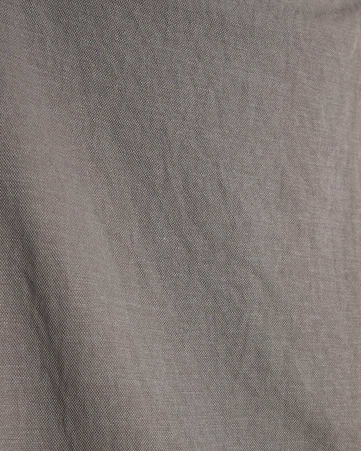 Grey Linen Look Ruched Side Cami Midi Dress