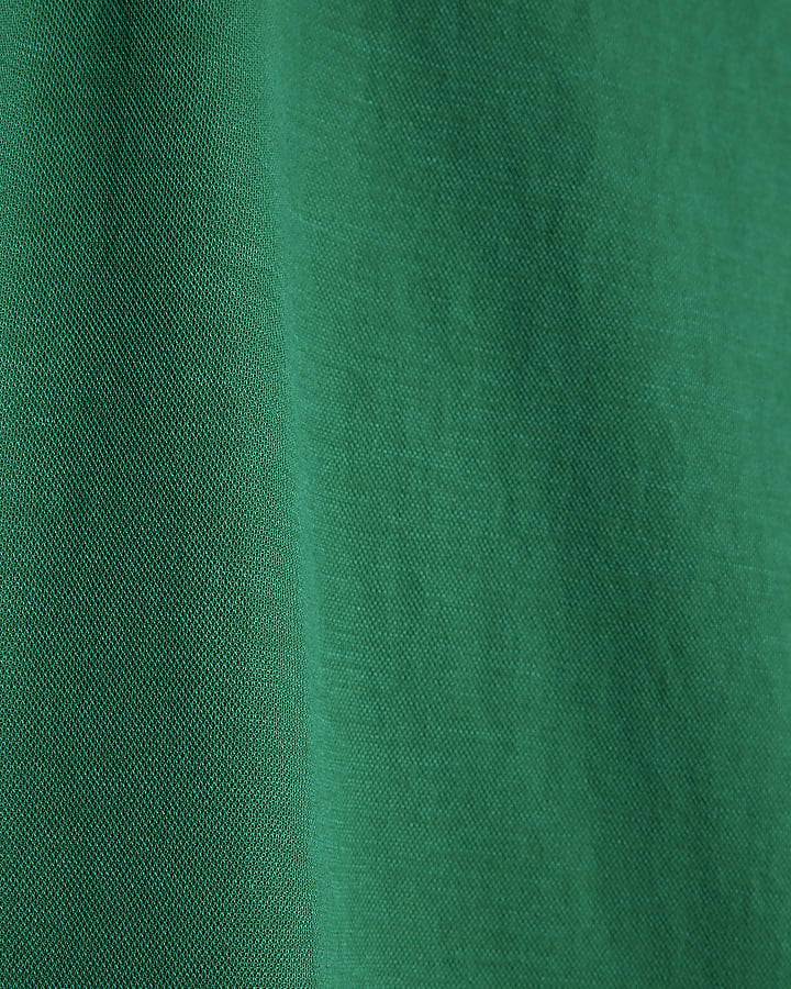 Green Linen Look Ruched Side Cami Midi Dress