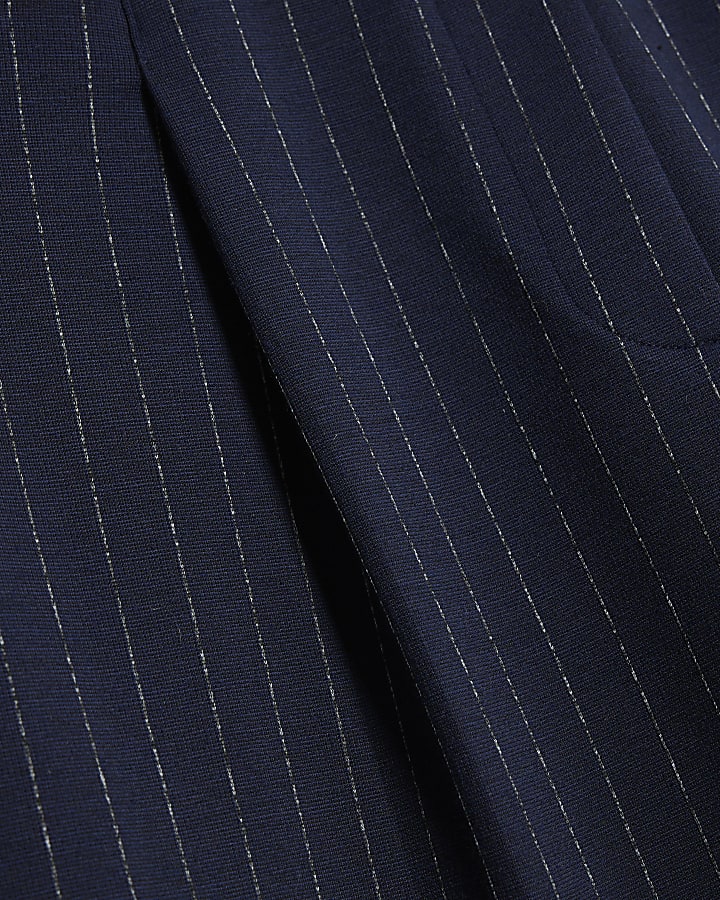 Navy Pinstripe Tapered Trousers