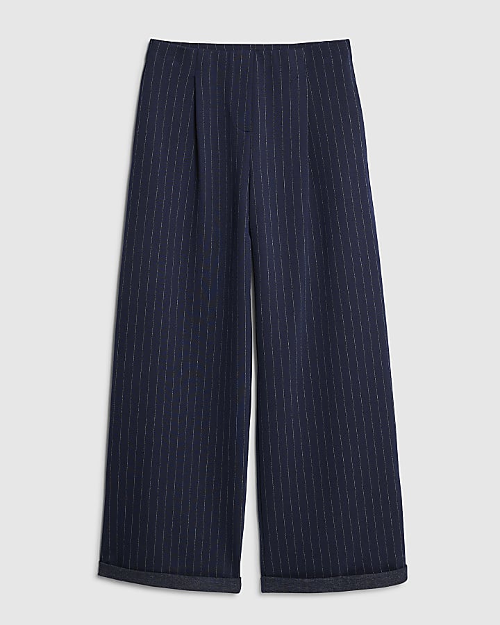 Navy Pinstripe Tapered Trousers