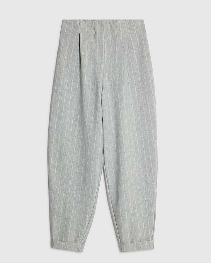 Grey Pinstripe Tapered Leg Trousers