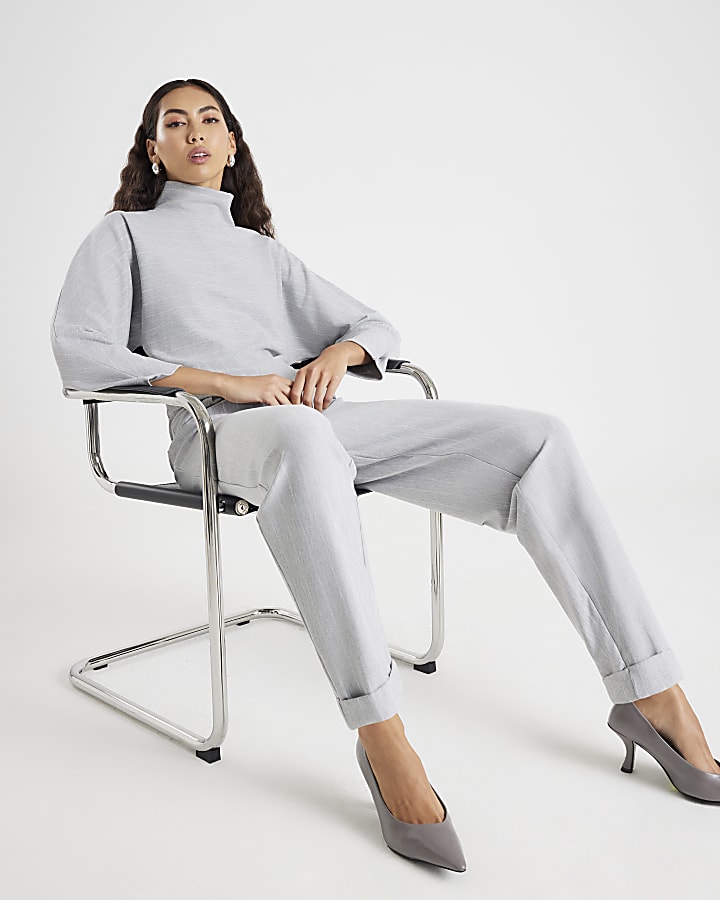 Grey Pinstripe Tapered Leg Trousers