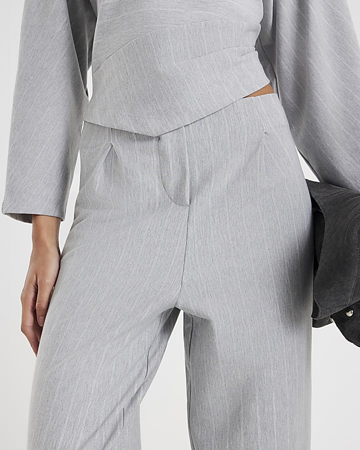 Grey Pinstripe Tapered Leg Trousers