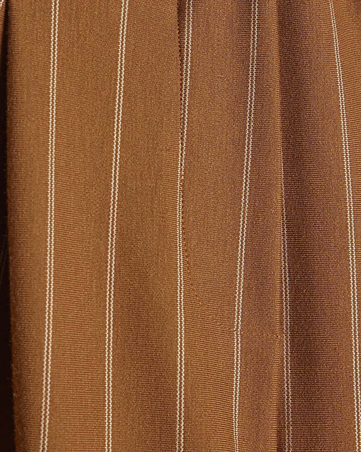 Beige Pinstripe Tapered Trousers