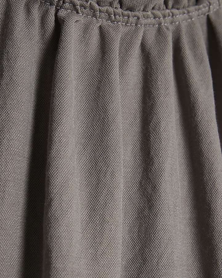 Grey Linen High Neck Ruched Top