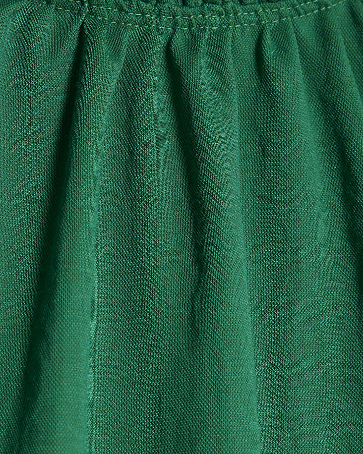 Green Linen High Neck Ruched Top