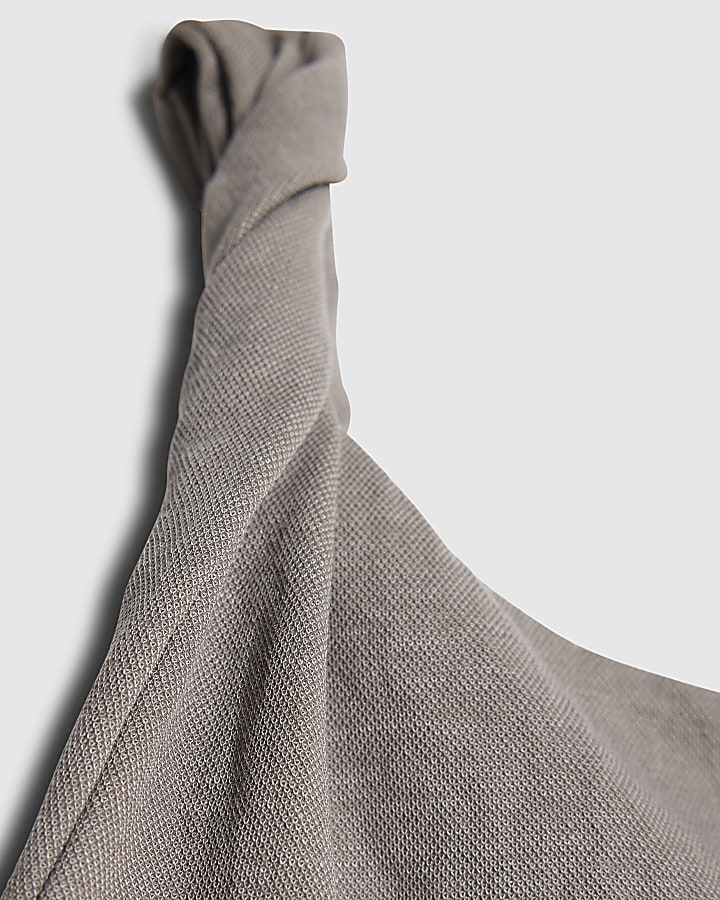 Grey Linen Look Jersey Twist Strap Top