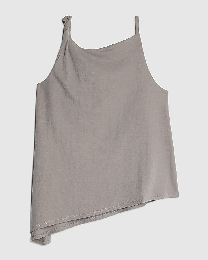 Grey Linen Look Jersey Twist Strap Top
