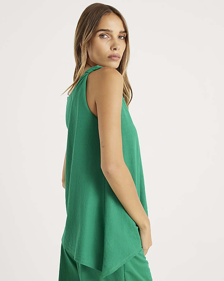 Green Linen Twist Strap Top