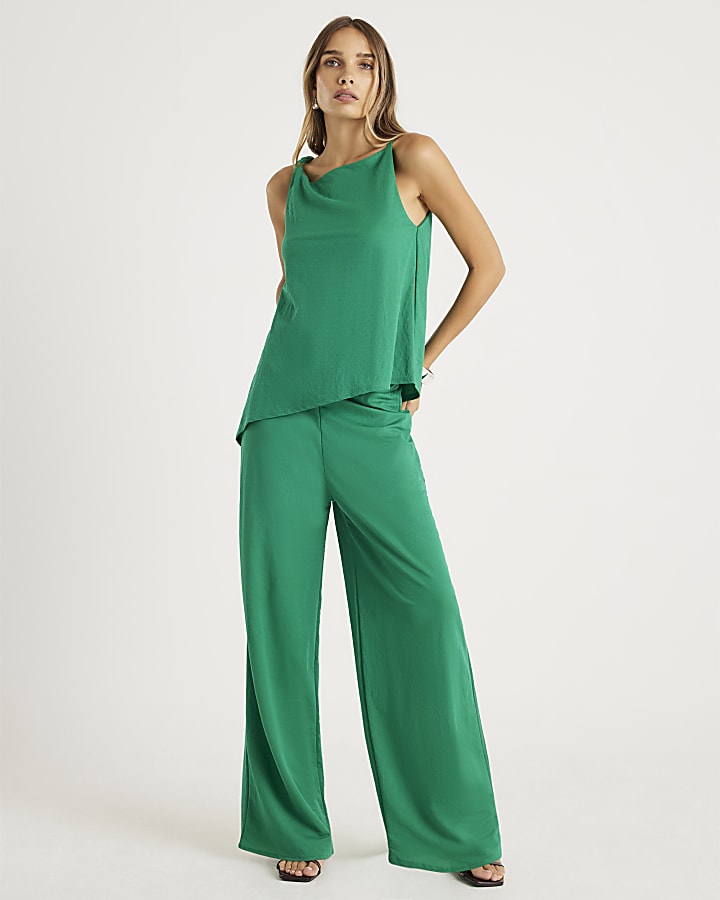Green Linen Twist Strap Top