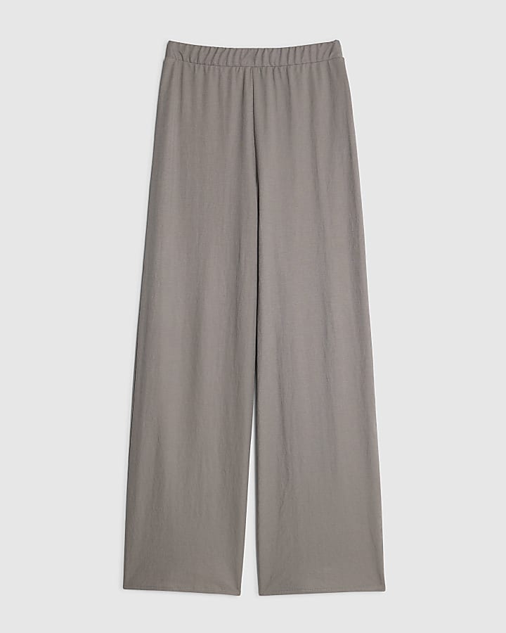 Grey Linen Wide Leg Trousers