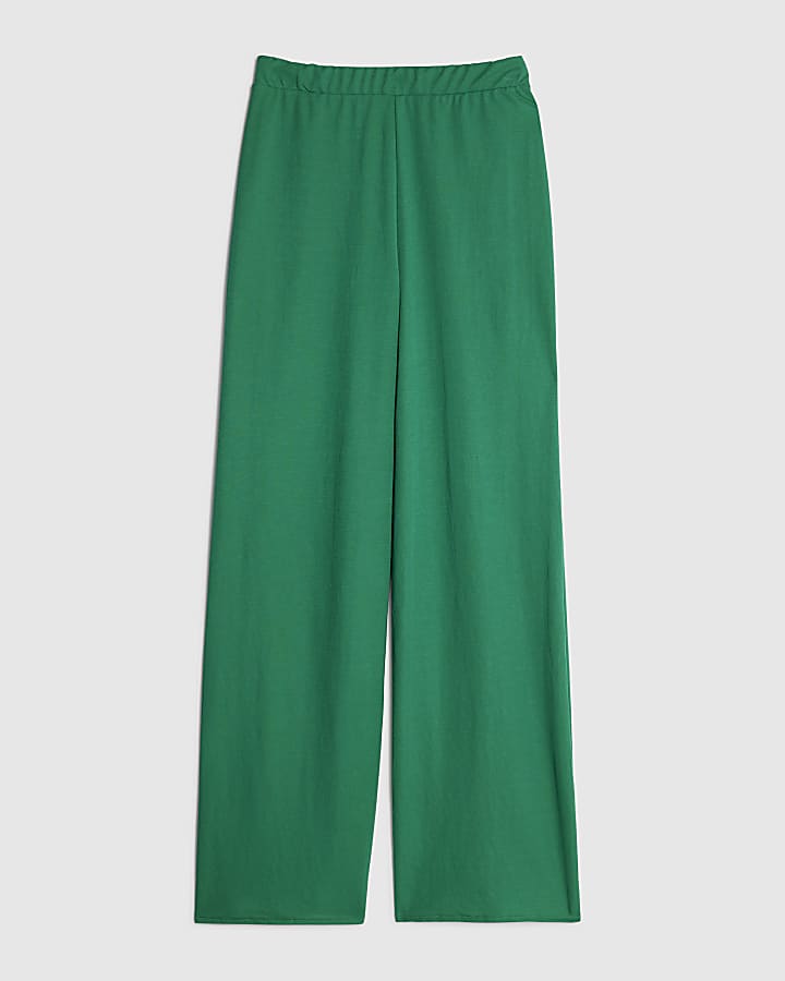 Green Linen Wide Leg Trouser