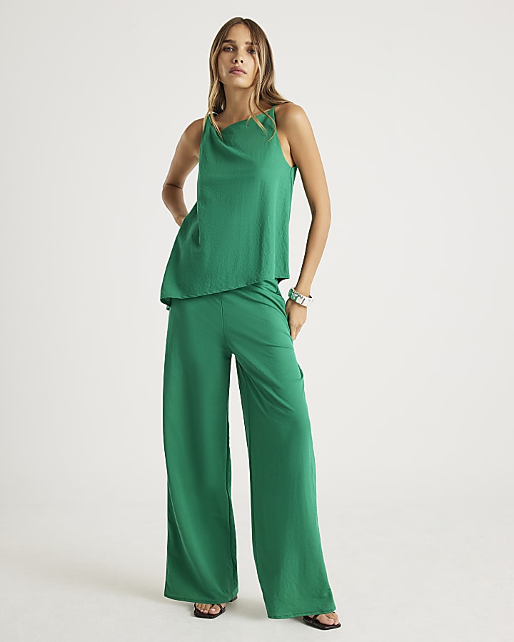 Green Linen Wide Leg Trouser