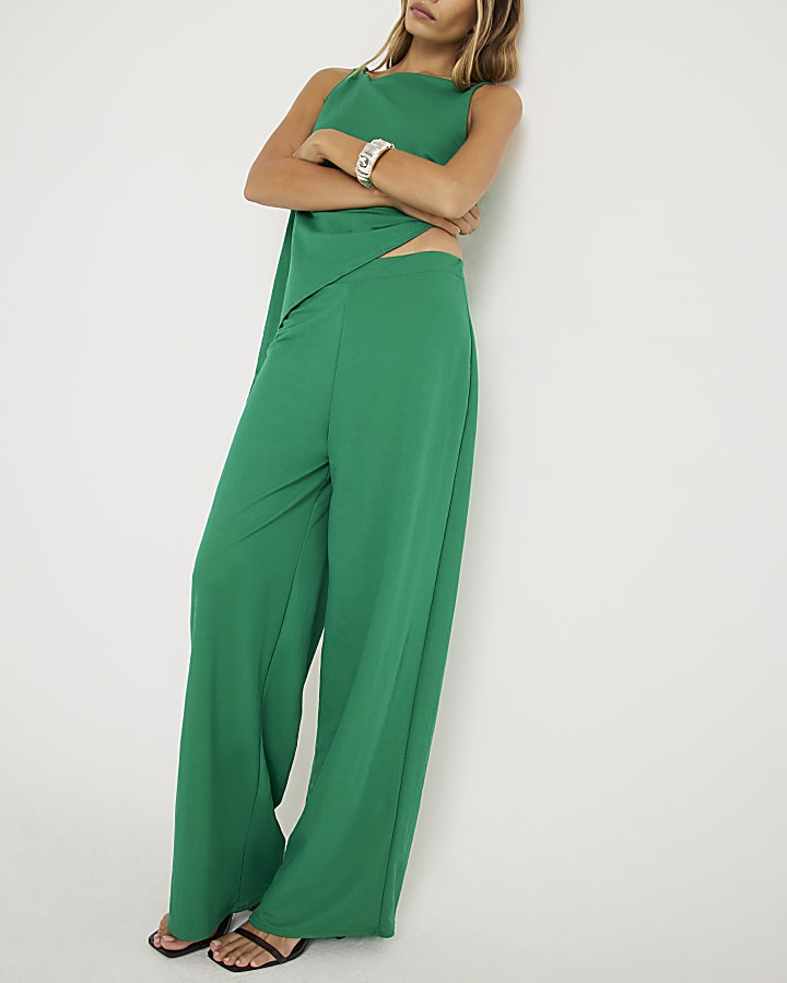 Green Linen Wide Leg Trouser
