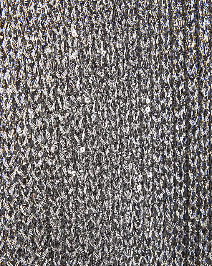 Silver Metallic Knit Wide Leg Trousers