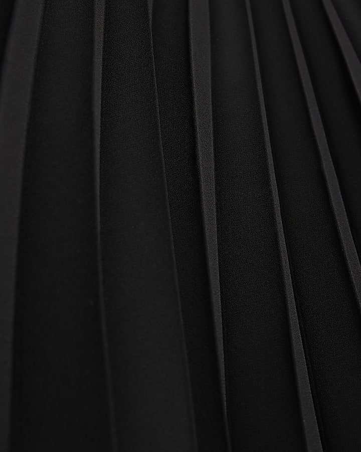 Black High Neck Pleated Mini Dress