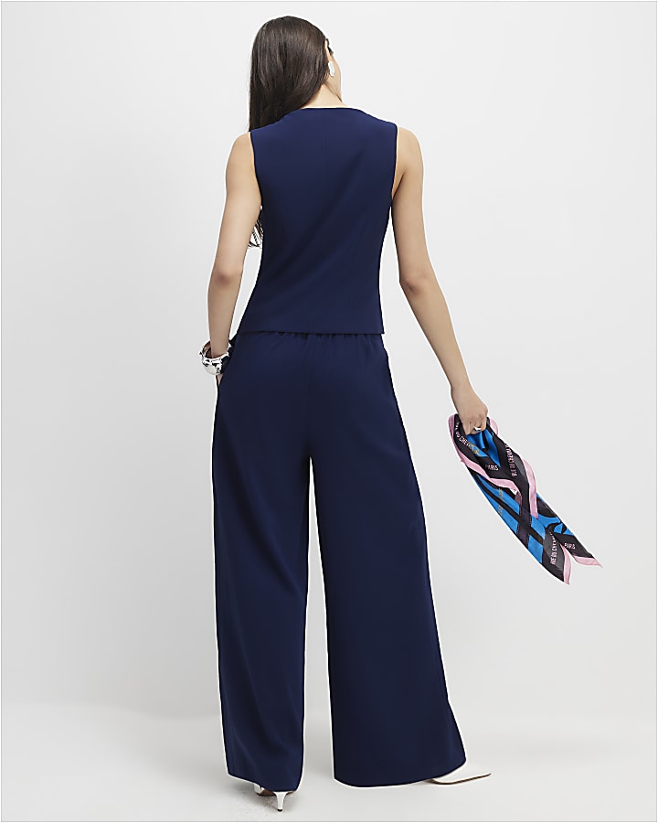 Navy Wide Leg Trousers