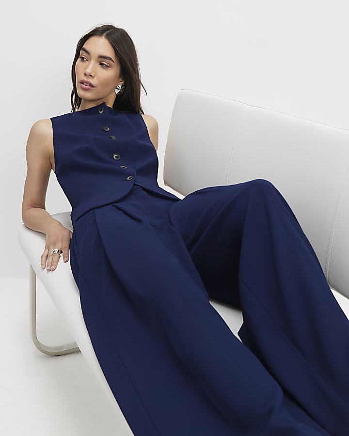 Navy Wide Leg Trousers