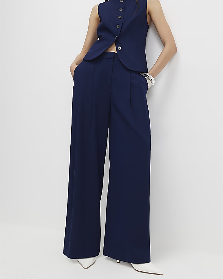Navy Wide Leg Trousers