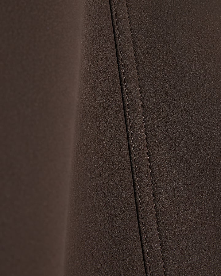 Brown Faux Leather Split Hem Mini Skirt