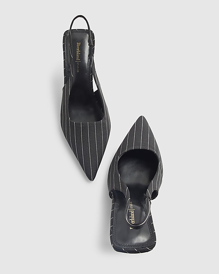 Black Pinstripe Court Heels