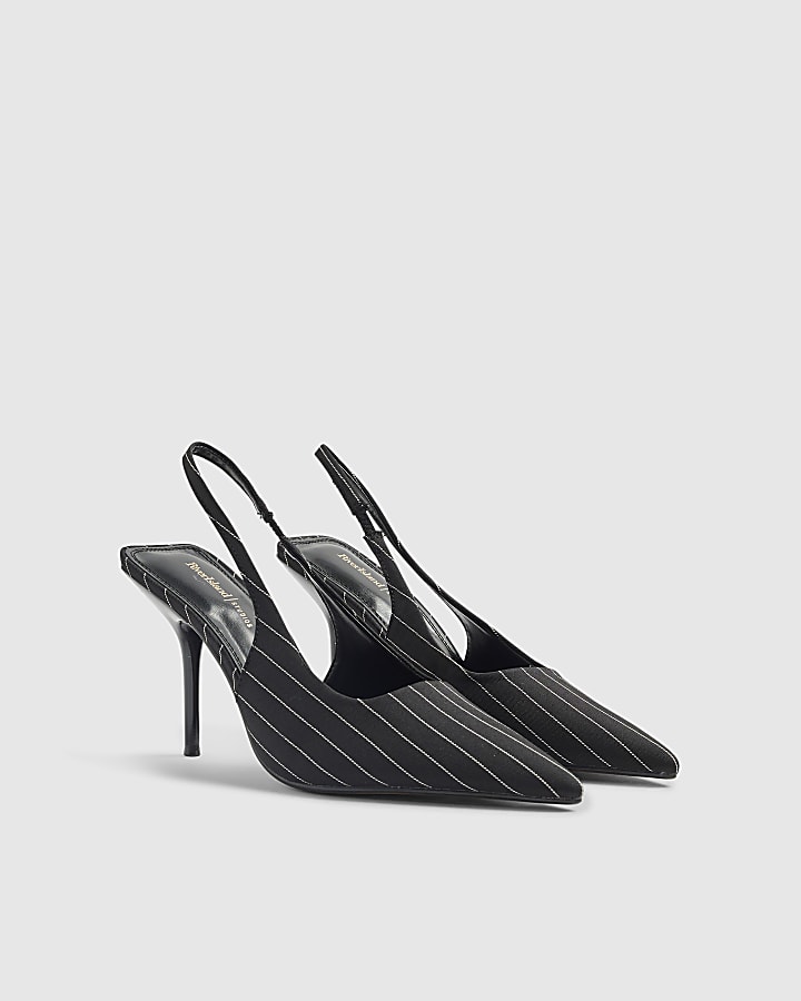 Black Pinstripe Court Heels
