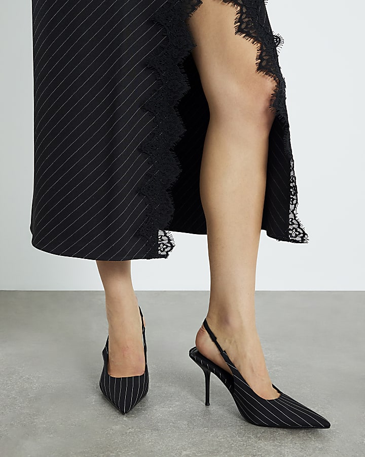 Black Pinstripe Court Heels