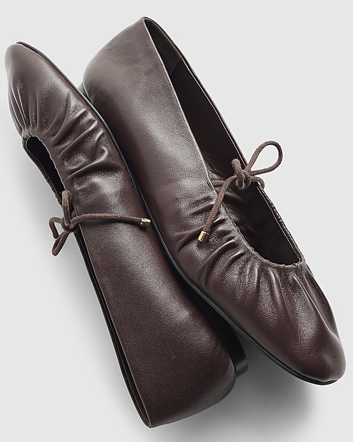 Red Leather Ruched Ballet Pumps