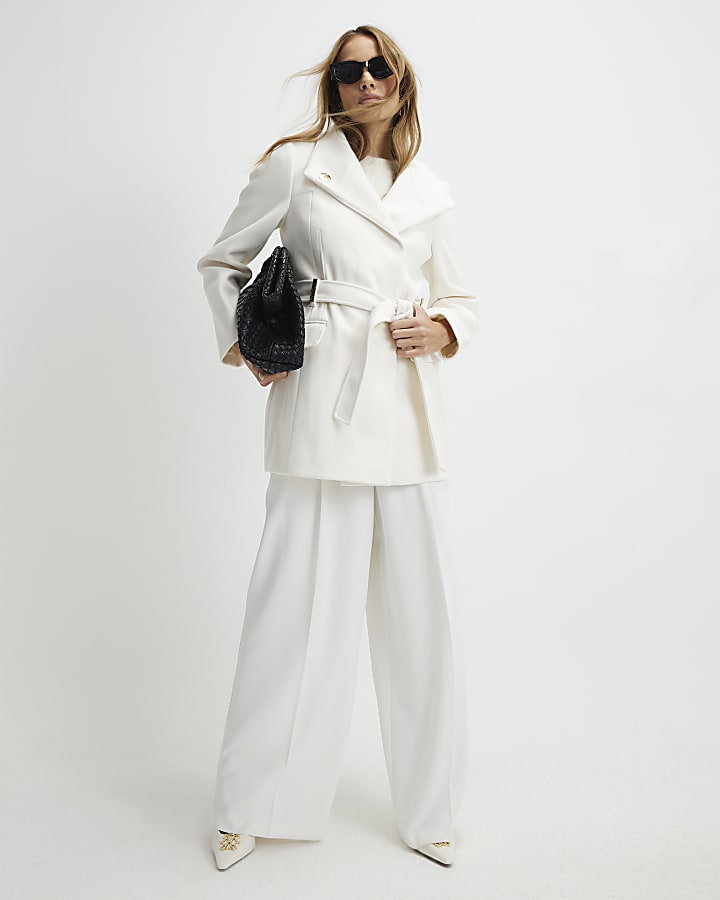 Cream Funnel Neck Wrap Short Coat