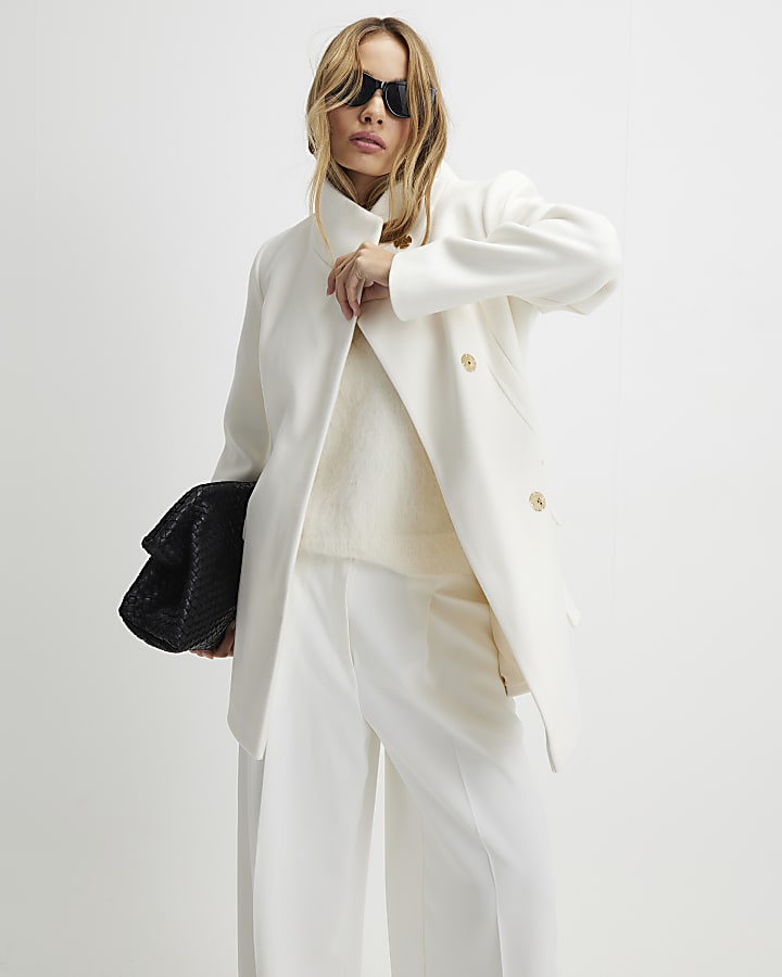 Cream Funnel Neck Wrap Short Coat