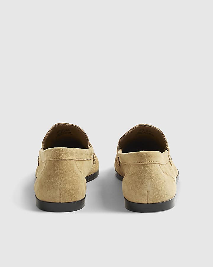 Beige Suede Snaffle Chain Loafers