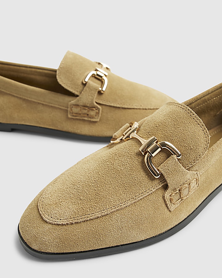 Beige Suede Snaffle Chain Loafers