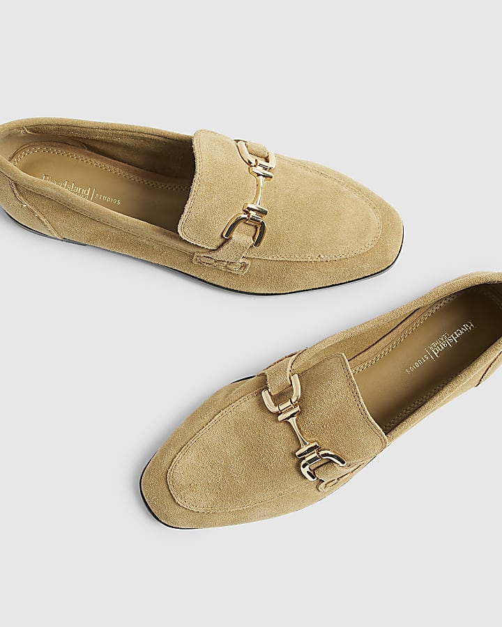 Beige Suede Snaffle Chain Loafers