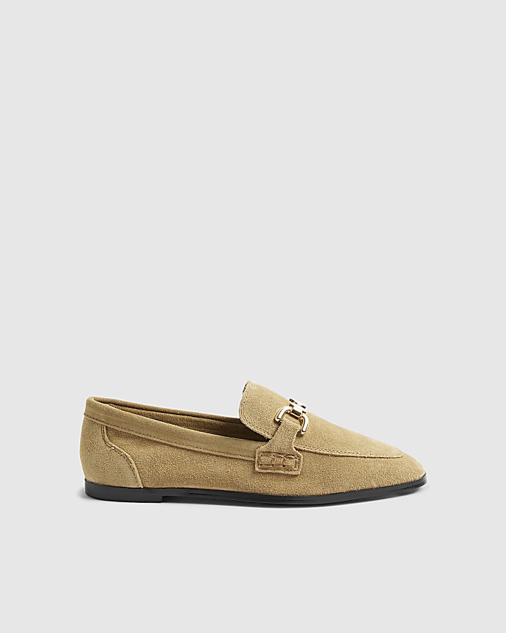 Beige Suede Snaffle Chain Loafers