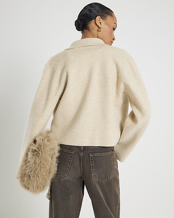 Cream Knitted Short Waterfall Cardigan