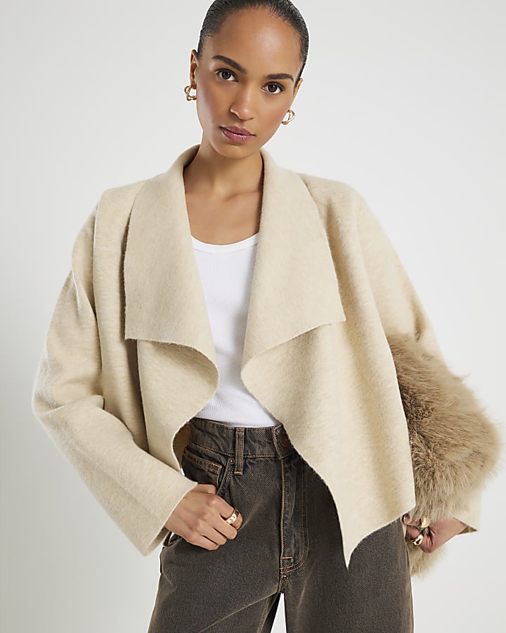 Cream Knitted Short Waterfall Cardigan