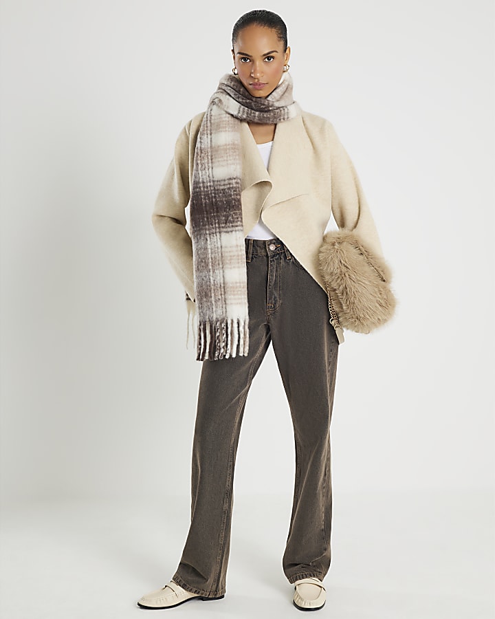 Cream Knitted Short Waterfall Cardigan