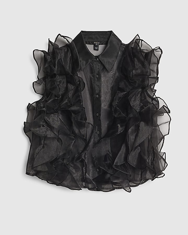 Black Sheer Ruffle Blouse