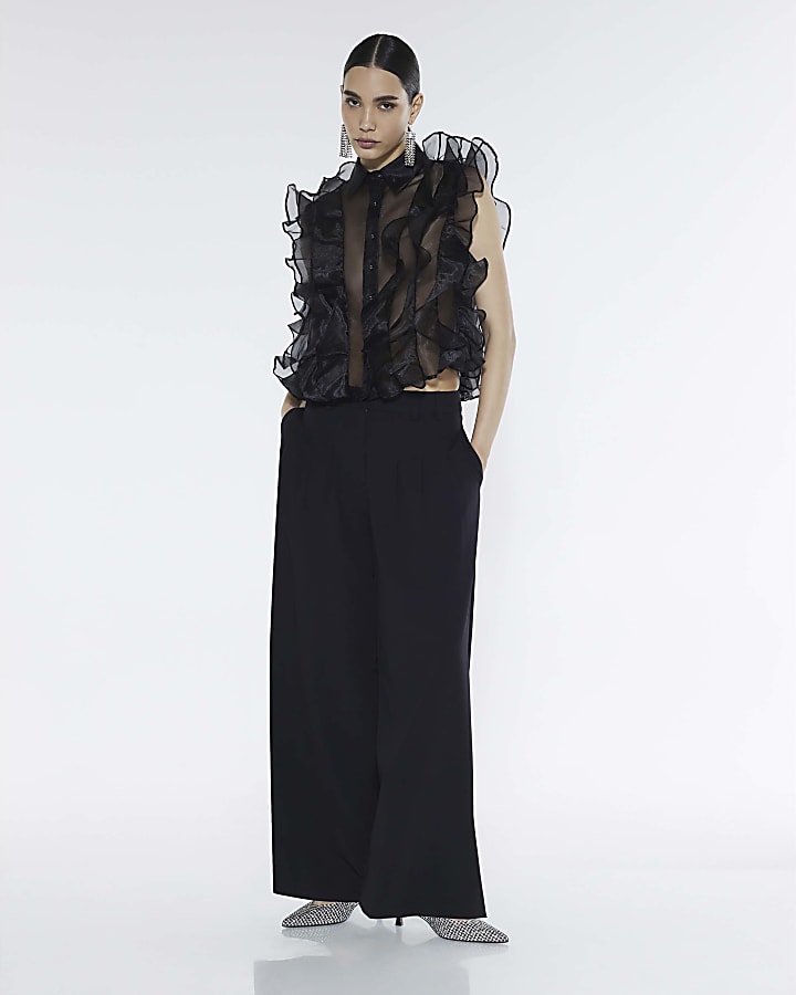 Black Sheer Ruffle Blouse