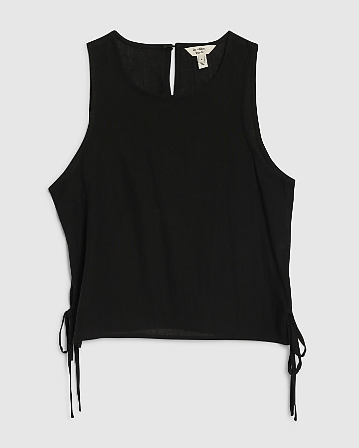 Petite Black Linen Blend Tank Top