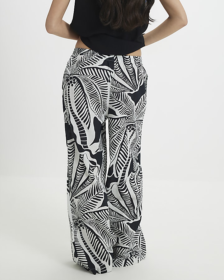 Petite Black Linen Blend Printed Trousers