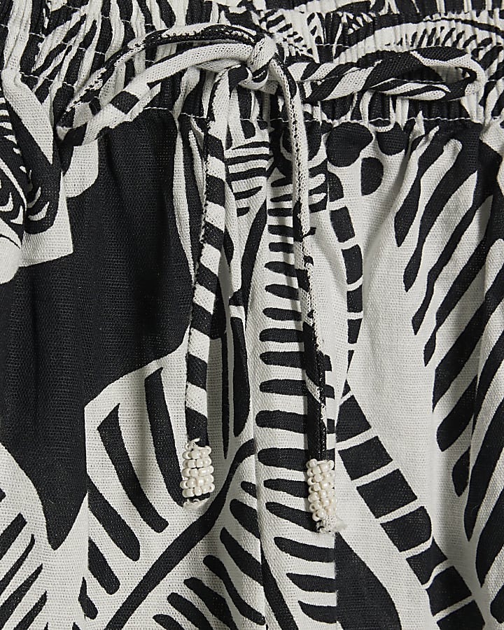 Petite Black Linen Blend Printed Trousers